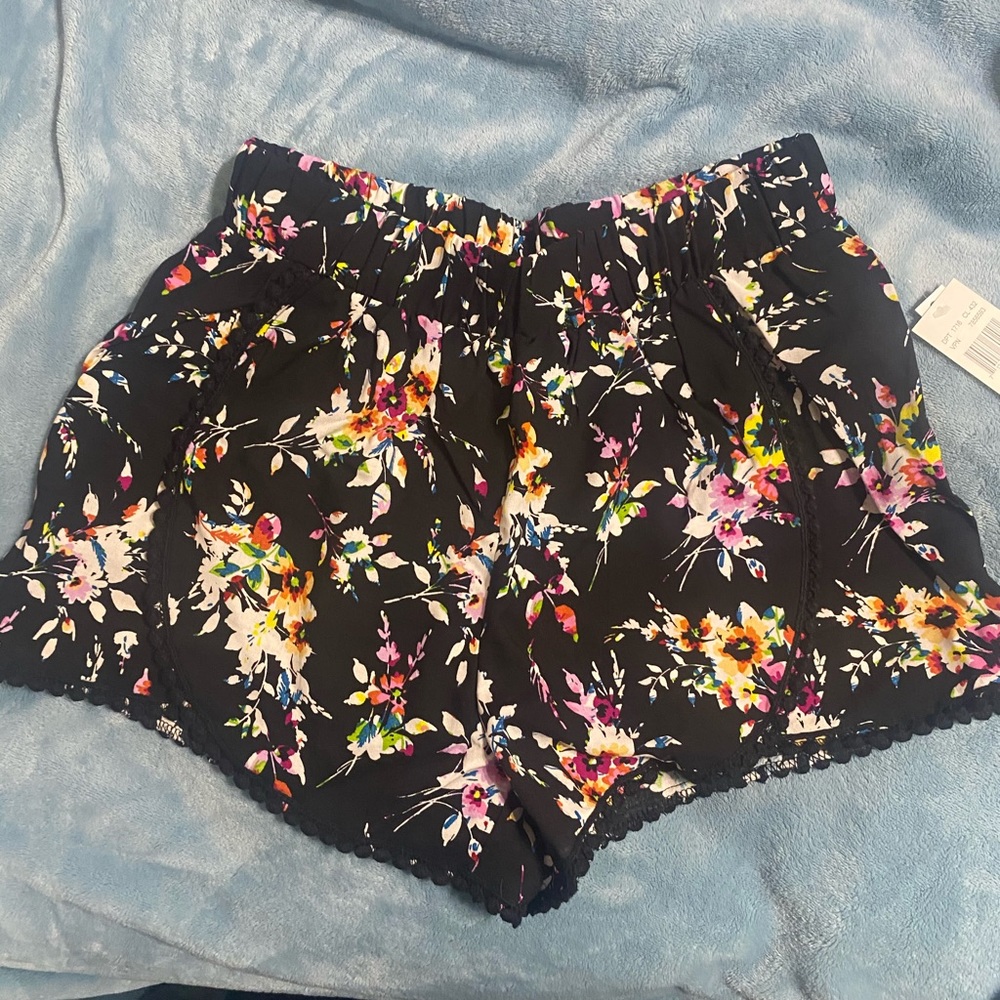 Floral Black Shorts